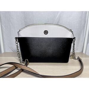 Anne Klein Classic Curves Crossbody Black White Silver Chain Bag Purse